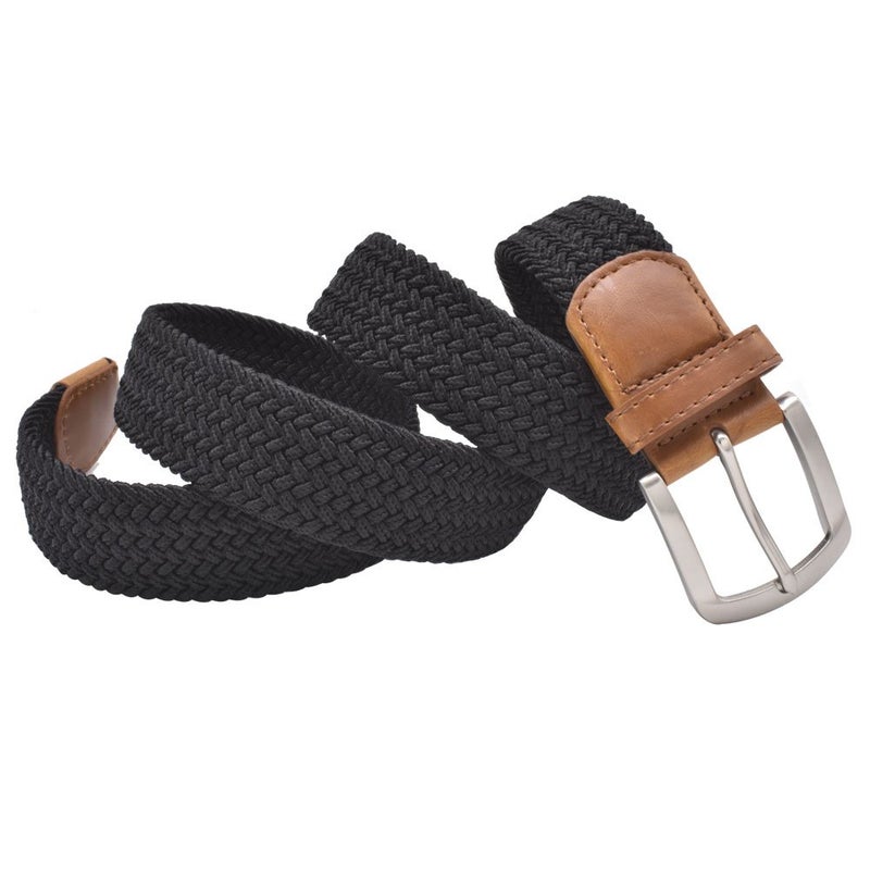 VONSELY Stretch Belt, Elastic Belts Braided Fabric Belt Colorful Woven Belts for Men and Women, Black - Image 3